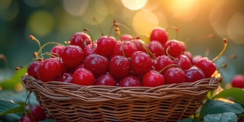 Bountiful Harvest: Handpicked Cherries in Heavenly Glow