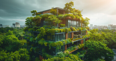 Towering Building Covered in Abundant Plants