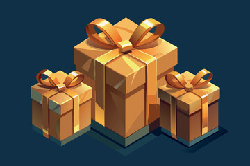 Fototapeta premium Three boxes with gold bows on them
