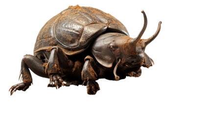 A stunning close-up of a turtle on a white background, showcasing intricate details of its shell and features on transparent background