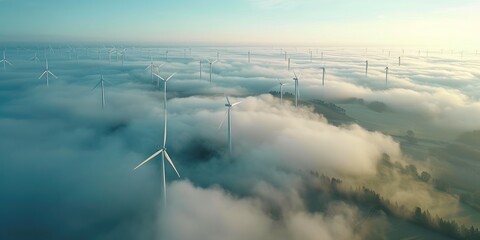 Kunlun Mountain Majesty: Aerial Shot of Turbines Amidst Clouds