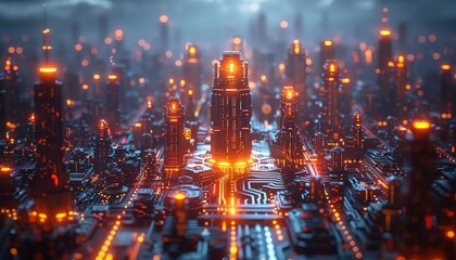 Obraz premium A digital painting of a futuristic cityscape