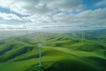 Renewable Energy Landscape: Wind Turbines Amongst Rolling Hills