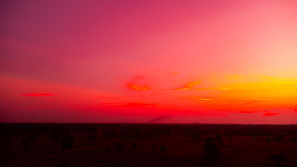 Amazing.dark tree on open field, dramatic sunset, typical African sunset with acacia tree in Masai...