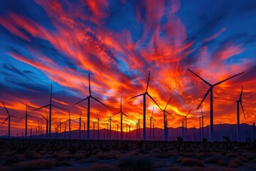 Renewable Power in Twilight: Silhouetted Wind Turbines
