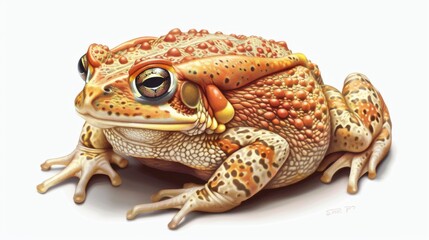 A high-resolution image presenting a toad with photo-realistic textures, perfectly capturing its...