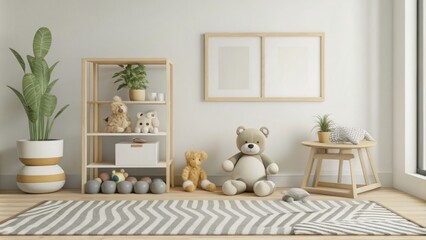 Fototapeta na wymiar white wall with frame in kids room