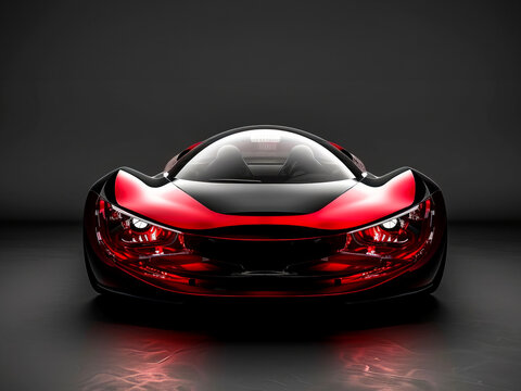 Red futuristic luxury car on dark background showcasing advanced design