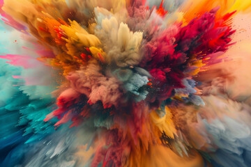An abstract explosion of vibrant colors, with paint or digital effects creating a dynamic and impactful visual - Generative AI