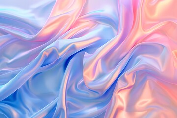 Elegant silky fabrics in a graceful flow, showcasing a beautiful gradient of colors from pink to blue AI generated .