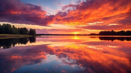 A beautiful sunset over a calm lake