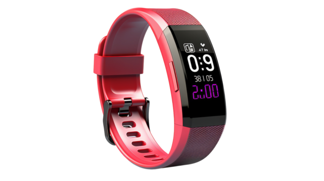 A vibrant red activity watch with a delicate pink band, designed for stylish and active individuals on transparent background