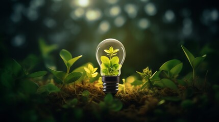 A light bulb with a plant growing inside it