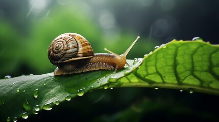 Take a picture of a snail on a leaf.