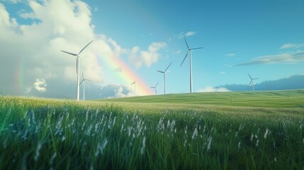 Fototapeta premium Sustainable Energy: Wind Turbines in Nature's Embrace