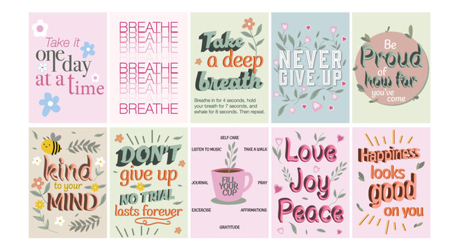 A4 Mental health posters, Positive affirmation posters, Self care posters, positive affirmation cards. Affirmation wall art, affirmation stickers, motivational posters. Printable art, 10 pack bundle
