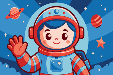 Naklejka premium A cartoon astronaut is waving at the camera