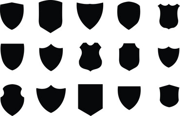 Shields set. Collection of security shield icons with contours and linear signs. Design elements for concept of safety and protection. eps10