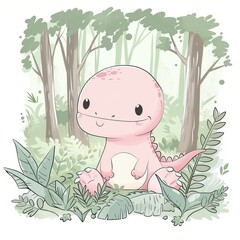 Cartoon charecter smiling happiness drawing of cute baby dinosaur in pastel color