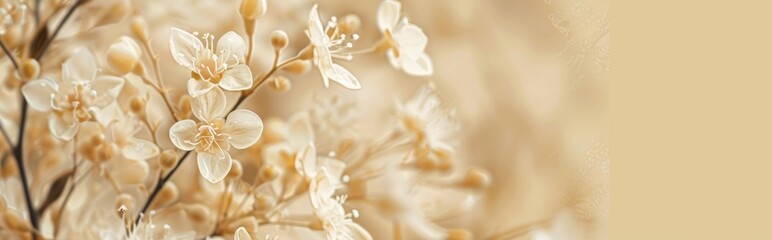 banner of flower closeup with copyspace pastel beige clean clear color background abstract flower...