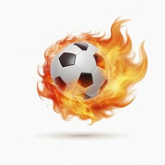 Fototapeta premium soccer ball in fire, A burning soccer ball is isolated on a clear backdrop.