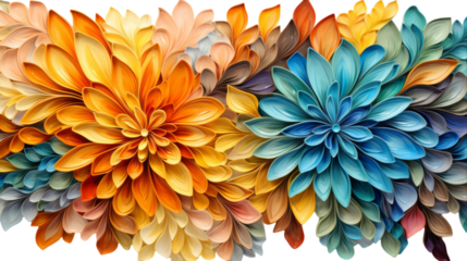 A vibrant group of colorful flowers bloom together on a serene white background on transparent background