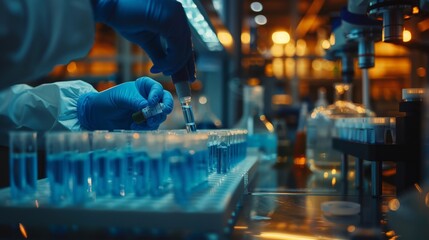 Laboratory technician preparing samples for analysis using state-of-the-art equipment, adhering to strict protocols.
