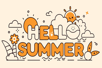 Hello summer is a bright and cheerful poster with a lot of colorful elements