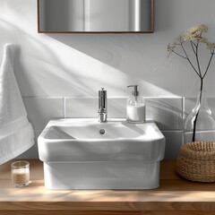 closeup restroom lavatory white clean comfort cosy ceramic basin in restroom contemporary home interior design concept