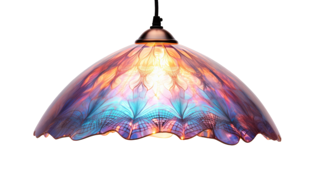 A colorful light cascades down from a ceiling fixture, creating a vibrant and mesmerizing display on transparent background