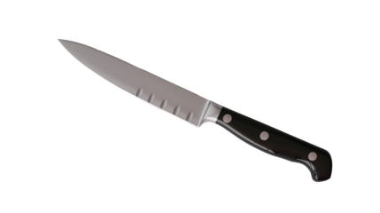 a knife with a black handle