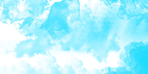 blue watercolor sunn sky blue light watercolor background. Aquarelle painting brush effect card paper textured canvas cloudy smoke space for text, entertaining card, template. aquamarine color graphic