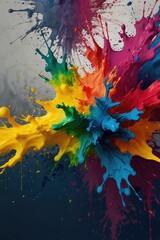 Rainbow color paint splash background. Exploding liquid paint copyspace. Colorful wet paint splashes