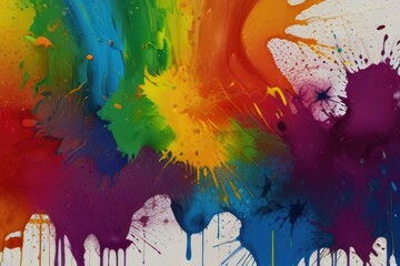 Rainbow color paint splash background. Exploding liquid paint copyspace. Colorful wet paint splashes