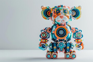 A 3D rendering of a colorful robot monkey