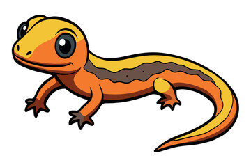 A cartoon lizard with a yellow and orange body and a black head