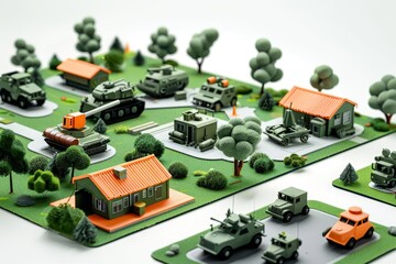 Obraz premium A top-down view of a green and orange toy army base