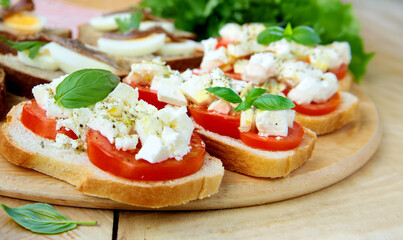 Italian traditional bruschetta with tomatoes and cheese