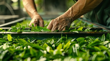 Packaging process of tea leaves, ensuring freshness for export markets.