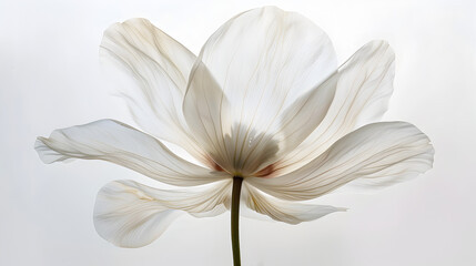 A contemporary artwork showcasing a single, elegant flower against a clean white background.


