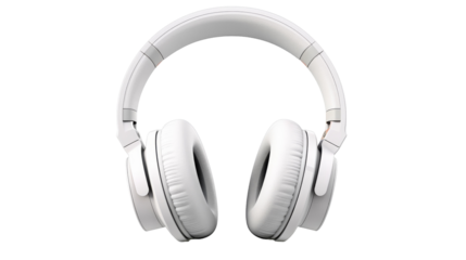 A pair of white headphones stacked neatly atop each other on transparent background