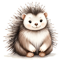 Cute smiling cartoon baby hedgehog sitting up on it's haunches with a slight blush on it's cheeks.