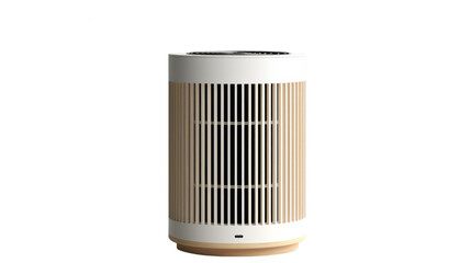 White and brown air purifier standing elegantly against a clean white background on transparent background