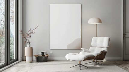 White minimalism design with mock up poster on retro