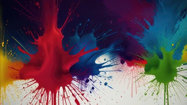 Rainbow color paint splash background. Exploding liquid paint copyspace. Colorful wet paint splashes