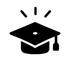 Graduation Ceremony icon, hat cap icon. Academic cap. Graduation student black cap and diploma graphics element silhouette study symbol sing illustration on a Transparent Background