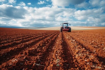 Fototapeta premium beautiful farmland with plowed field on a sunny day professional photography