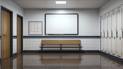 school wall ,locker, white poster frame, black border, 