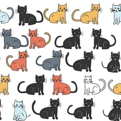 Fototapeta premium Diverse Stylized Cats in Minimalist Flat Display Pattern