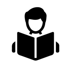 Student studying icon, Reading or learning with book, Vector graphics silhouette sing symbol Illustration on a Transparent Background